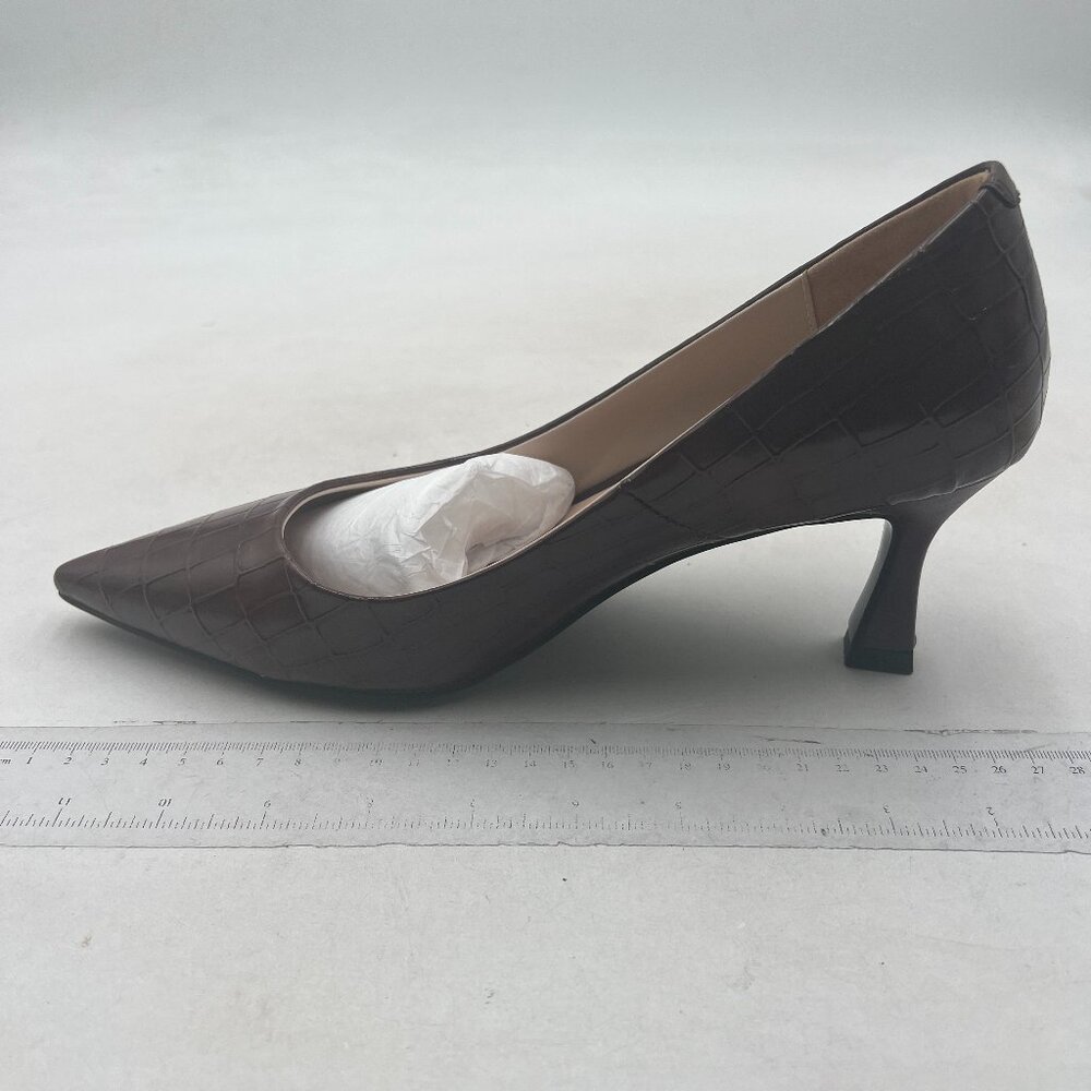 Fowt Brown Simple Solid Croc-Embossed Pointed Toe… - image 2